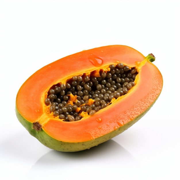 Foto papaya aislado sobre fondo blanco.