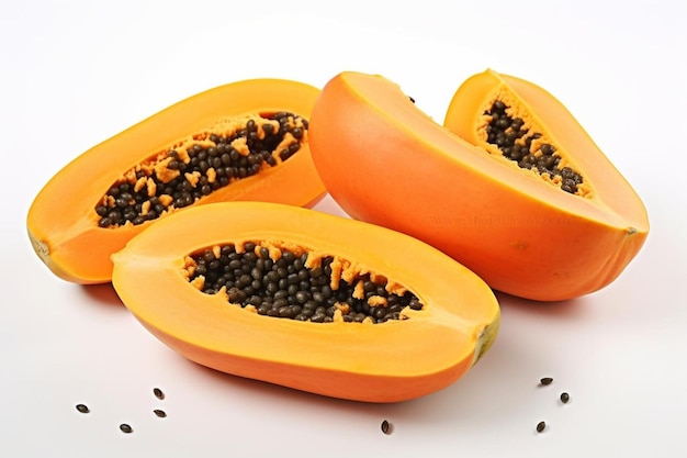 Foto papaya cortada aislada sobre un fondo blanco