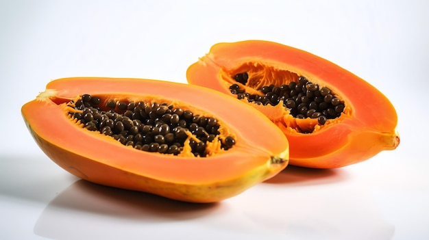 Una papaya cortada por la mitad