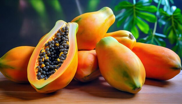 Papaya madura sobre una mesa Fruta exótica Comida tropical jugosa