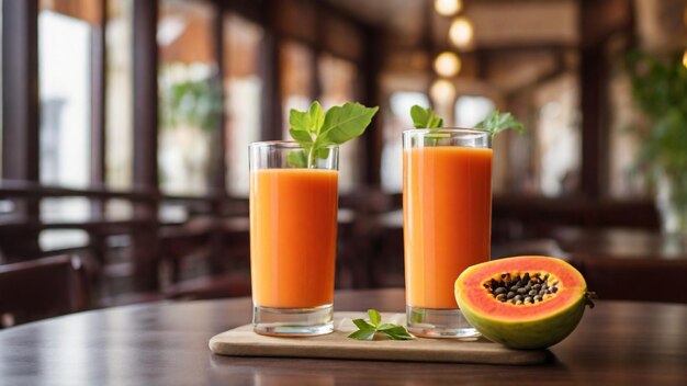 Foto papaya-saft auf dem tisch eines restaurants