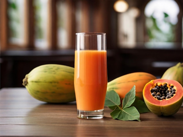 Foto papaya-saft auf dem tisch eines restaurants