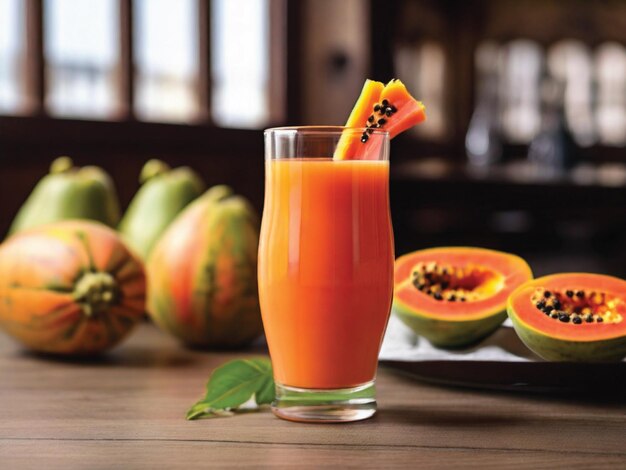 Papaya-Saft auf dem Tisch eines Restaurants