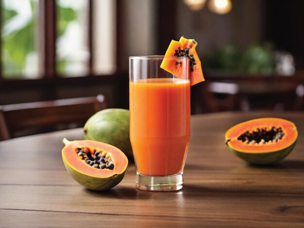 Foto papaya-saft auf dem tisch eines restaurants