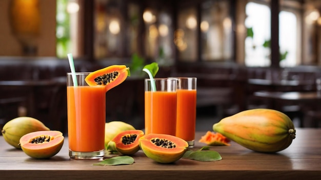 Foto papaya-saft auf dem tisch eines restaurants