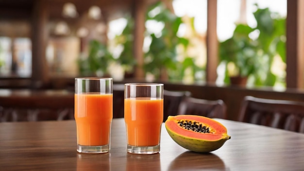 Foto papaya-saft auf dem tisch eines restaurants