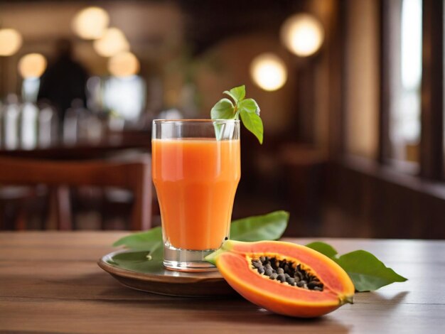 Foto papaya-saft auf dem tisch eines restaurants