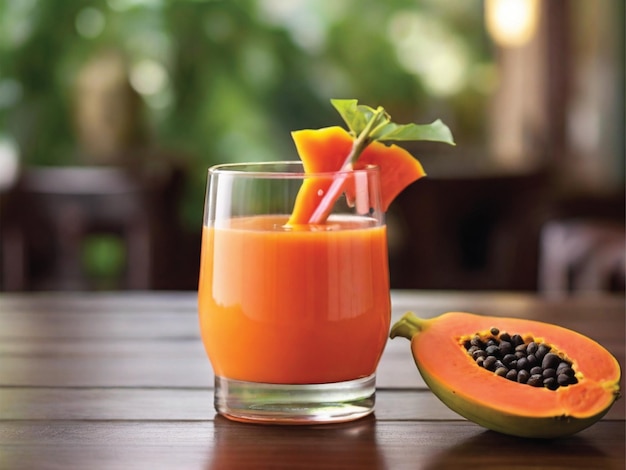 Foto papaya-saft auf dem tisch eines restaurants