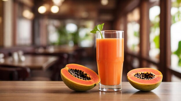 Papaya-Saft auf dem Tisch eines Restaurants