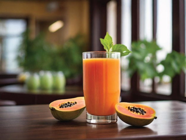Foto papaya-saft auf dem tisch eines restaurants