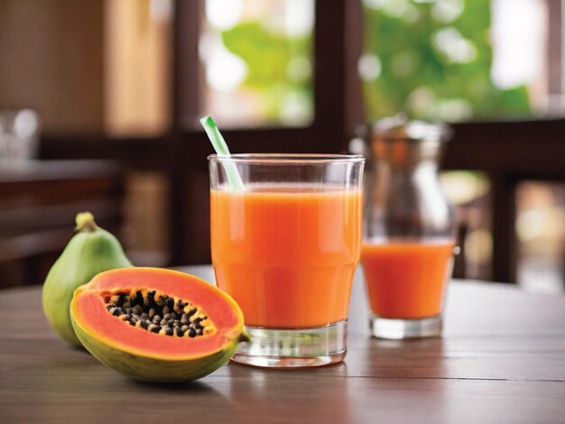 Foto papaya-saft auf dem tisch eines restaurants