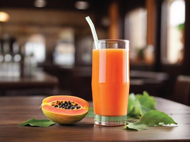 Foto papaya-saft auf dem tisch eines restaurants