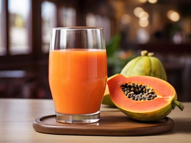 Foto papaya-saft auf dem tisch eines restaurants