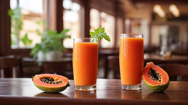 Foto papaya-saft auf dem tisch eines restaurants