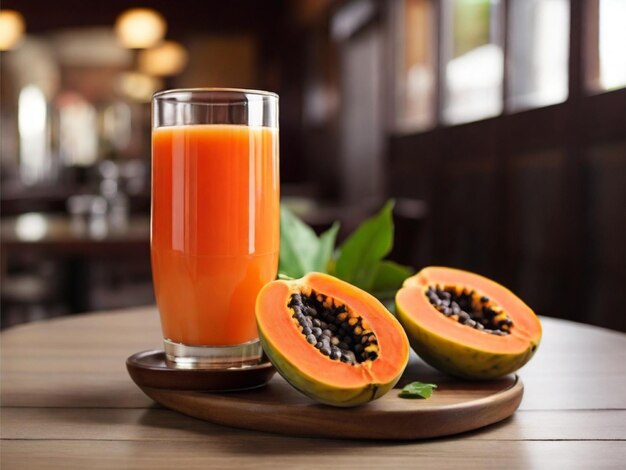 Foto papaya-saft auf dem tisch eines restaurants