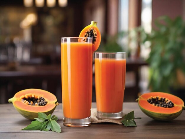 Papaya-Saft auf dem Tisch eines Restaurants