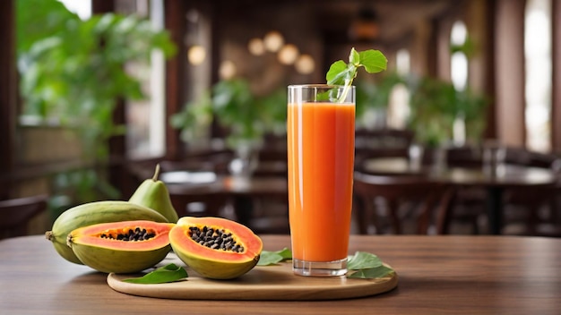 Foto papaya-saft auf dem tisch eines restaurants