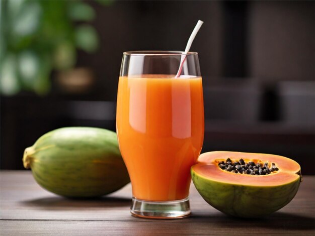 Foto papaya-saft auf dem tisch eines restaurants