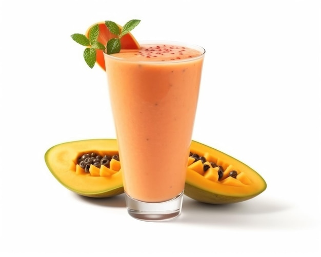 Papaya-Smoothie mit isoliertem weißem Hintergrund