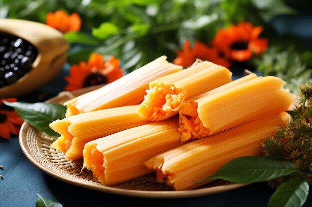 Papaya vibrante y tamales de mango