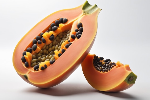 Una de las papayas reales aisladas sobre un fondo de papel blanco