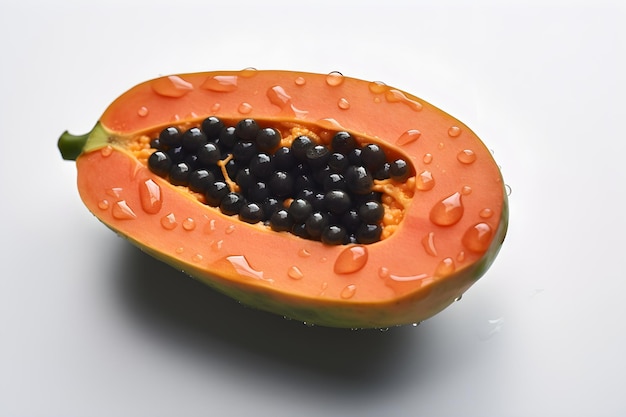 Papayas con salpicaduras de agua sobre fondo blanco ai generativo