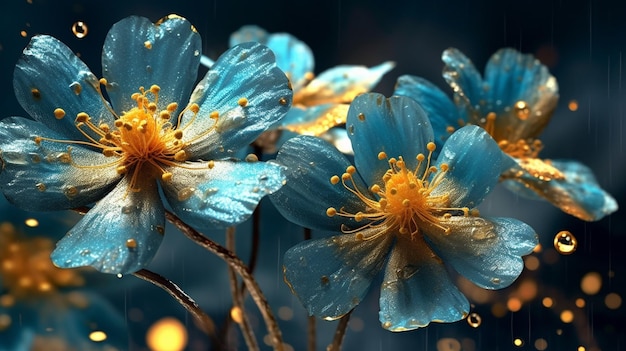 Papéis de parede de flores azuis na chuva