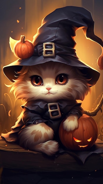 Papéis de parede de gato em um chapéu de halloween