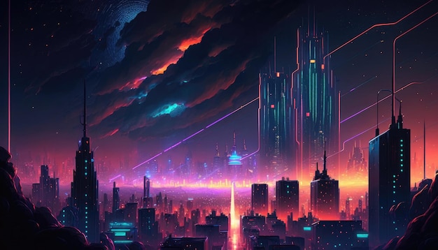 Papéis de parede de tecnologia Neon City Of Dreams IA generativa