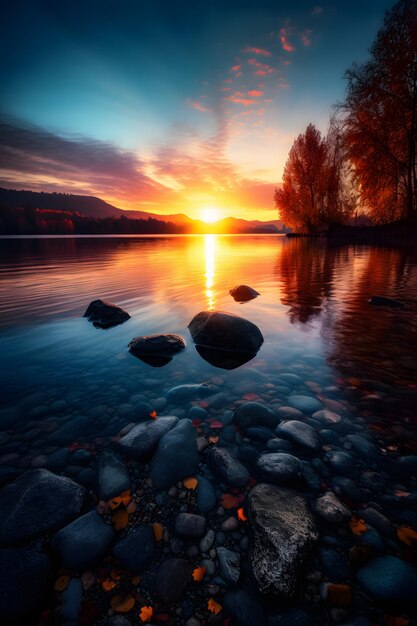 Papéis de parede e imagens do pôr do sol sobre o lago