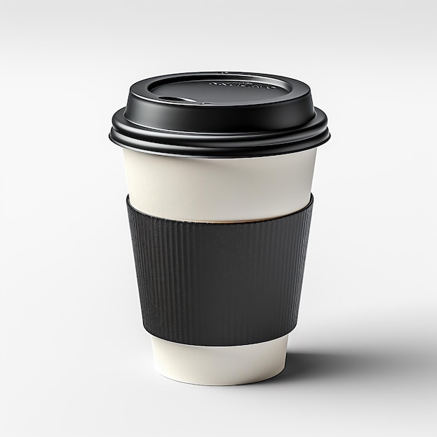 Un papel 3D para llevar una taza de café y una tapa de plástico aislado en un fondo blanco con un camino de recorte
