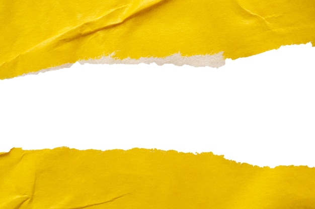 Foto papel amarelo rasgado bordas rasgadas tiras isoladas em fundo branco