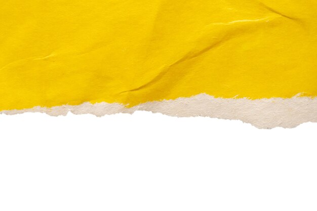 Papel amarelo rasgado bordas rasgadas tiras isoladas em fundo branco