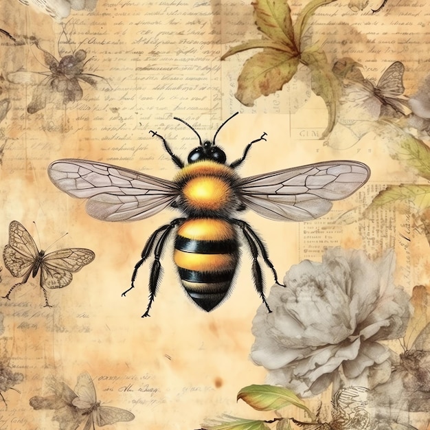 Papel antigo de abelhas papel digital vintage