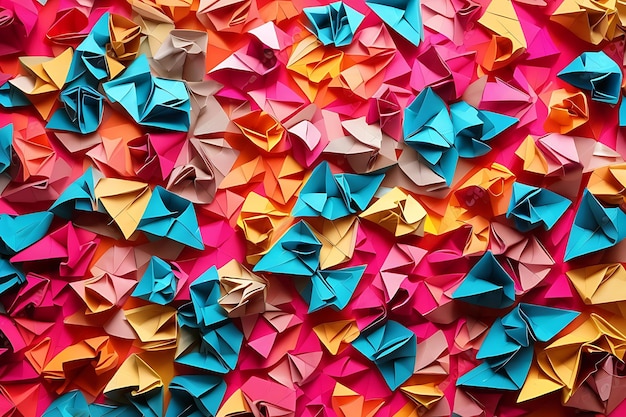 Foto papel artesanal formas de origami coloridas y fondo abstracto geométrico