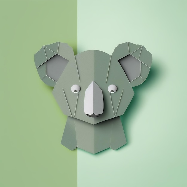 Papel artesanal koala Origami koala sobre fondo verde Papel artesanal koala Elemento de diseño