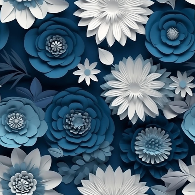 Papel azul con estampado de flores.