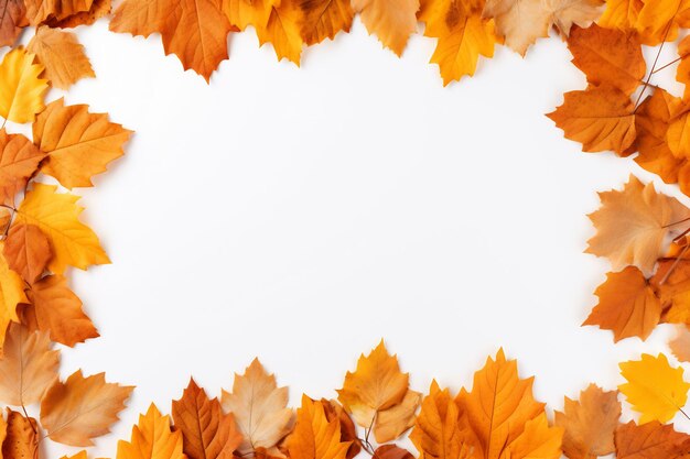 un papel blanco con hojas de otoño en él