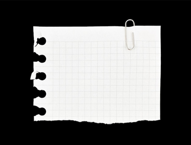 Papel blanco rasgado con clips de papel