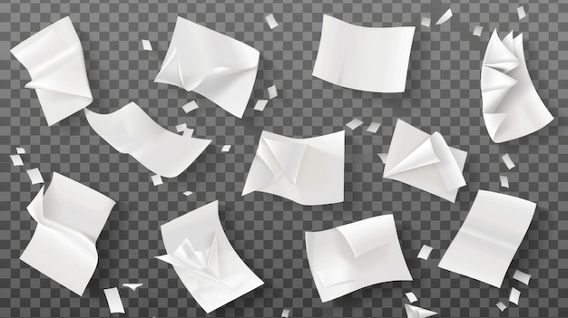 Foto papel branco caindo sobre um fundo transparente ilustração moderna de uma pilha de páginas em branco documentos de escritório arquivos de negócios voando no ar uma pilha de papéis caindo