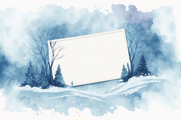 Papel branco com fundo aquarela em azul fosco de inverno