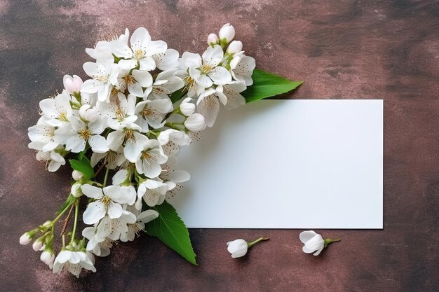 Papel branco de maquete com arranjo de flores sobre um layflat de concreto