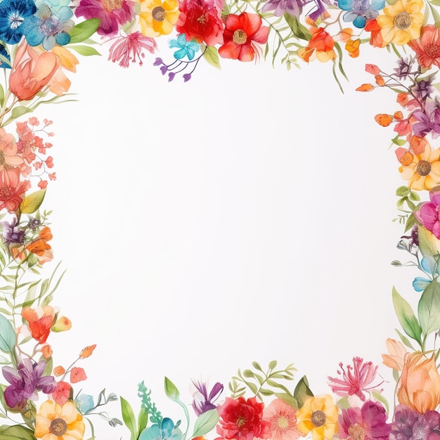 papel branco vazio com borda de quadro de flores coloridas