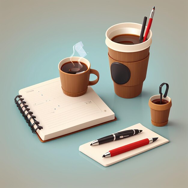 Foto papel con café teléfono y bolígrafo icono vectorial de dibujos animados ilustración concepto de icono de objeto de negocio aislado estilo de dibujo animado plano vectorial premium