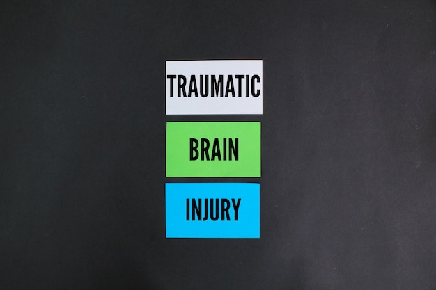 papel colorido com as palavras Traumatic Brain Injury ou TBI o conceito de cuidados de saúde ou mental