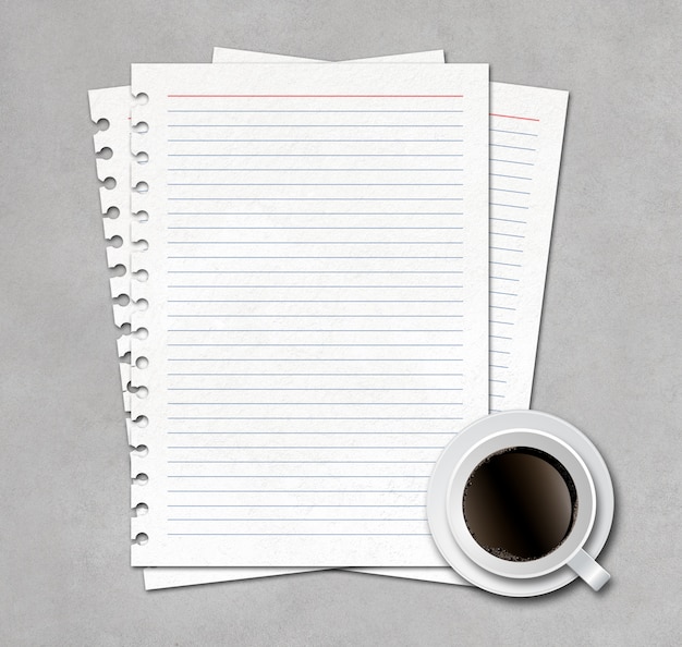 papel de caderno com café em fundo de concreto