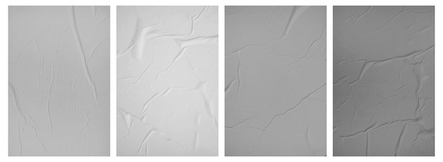 Papel de coleção efeito enrugado Textura de papel vertical enrugado modelo de cartaz amassado Maquete de papel isolado conjunto de modelos em branco isolado