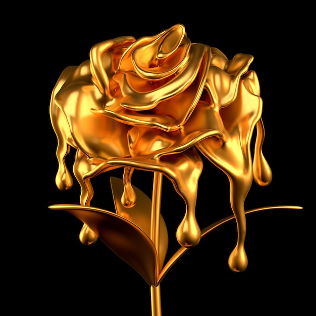 Papel de flor de ouro e grama. Ilustração 3D, renderização em 3d.