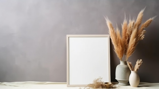 Papel de folha em branco boêmio AI generativo cercado por folhas e plantas secas naturais