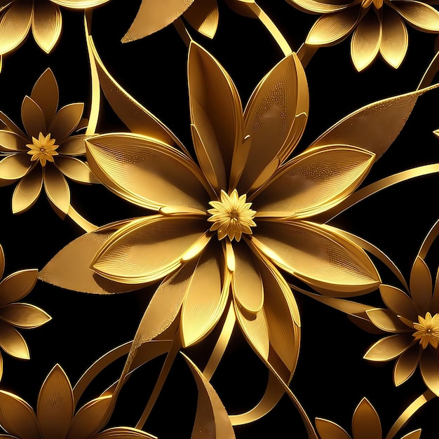 Papel de parede 3D clássico flor dourado e preto